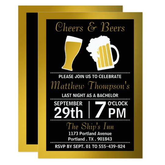 cheers beers black gold bachelor party invitation 256542338269729834