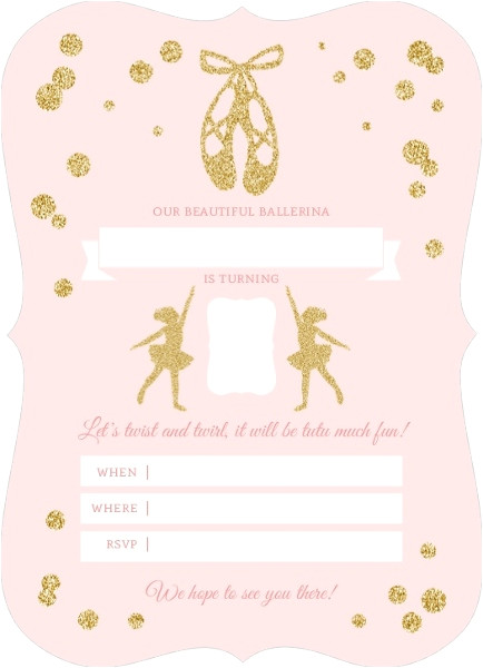 pink and gold ballerina birthday fill in the blank invitation