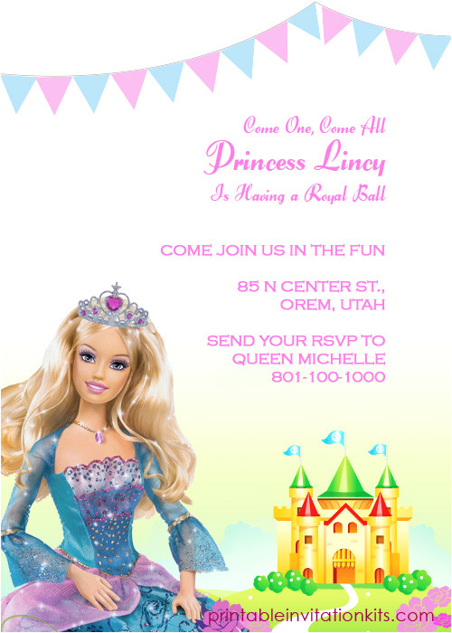 barbie princess birthday invitation template