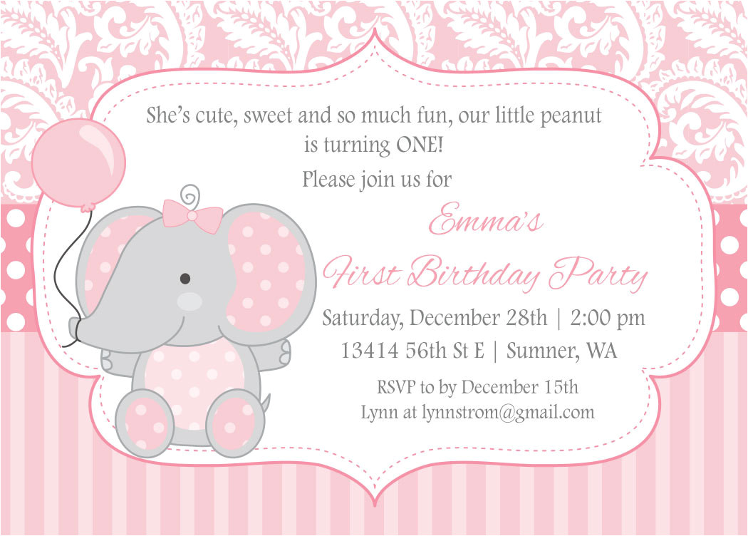 elephant birthday invitation for girls kids first birthday party printables