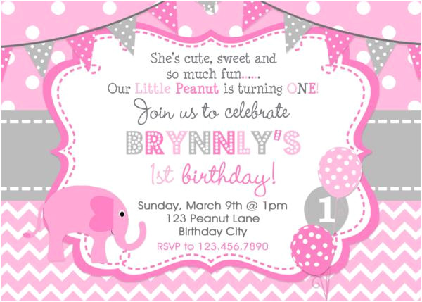 pink elephant birthday invitation
