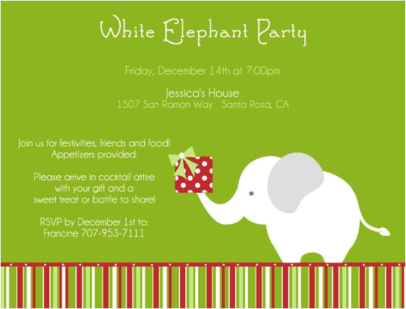 white elephant party invitations for