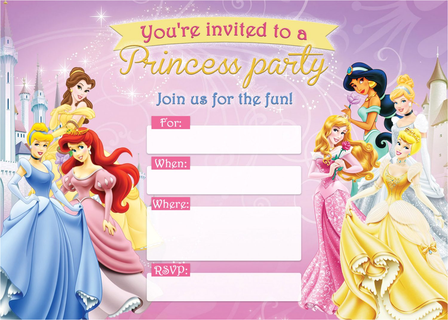 free printable disney princess birthday invitations