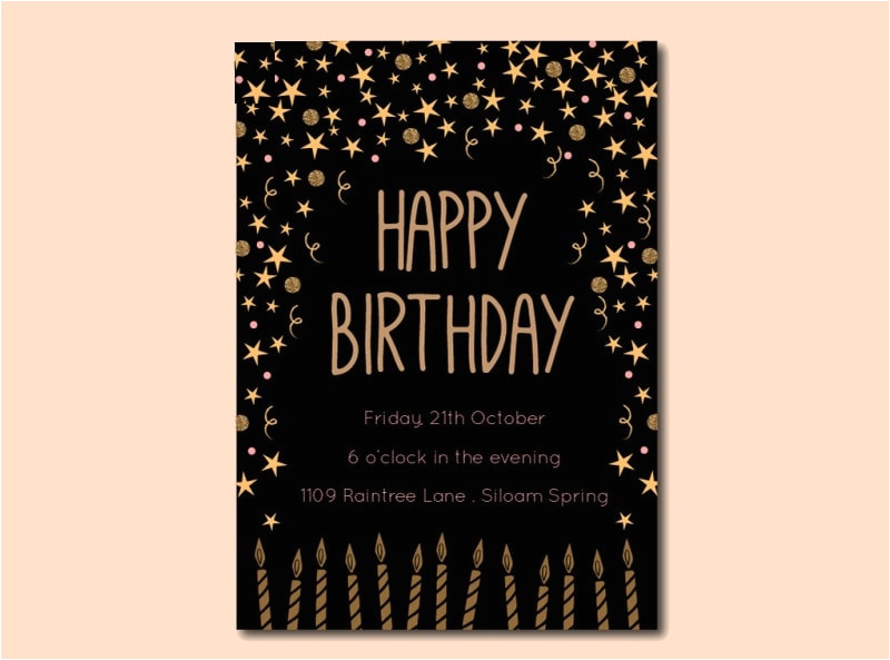black and gold birthday invitation