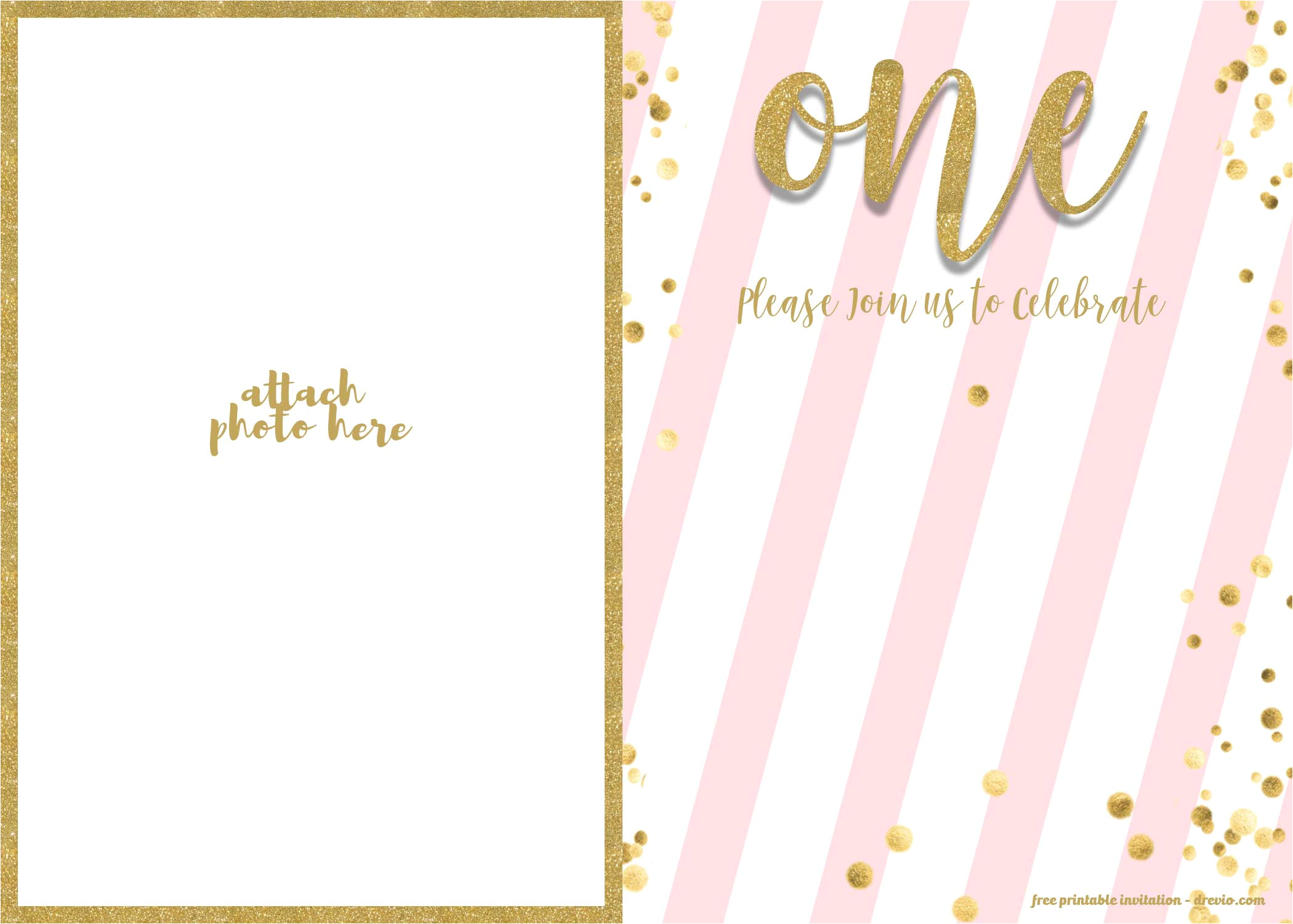 free 1st birthday invitation pink and gold glitter template
