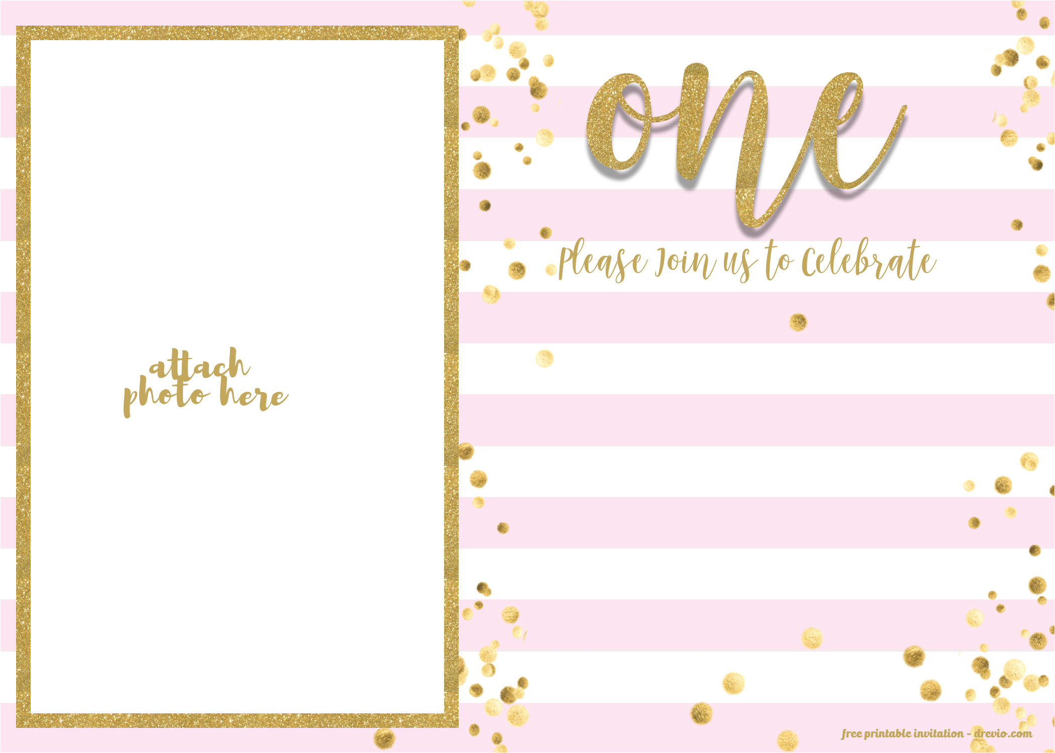 free 1st birthday invitation pink and gold glitter template