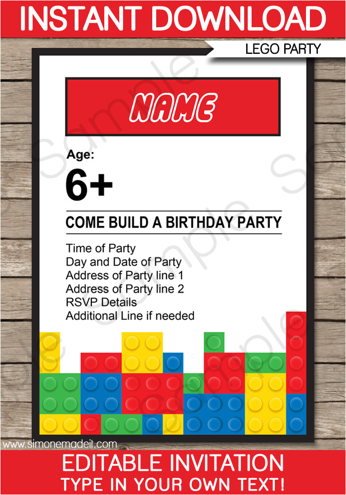 lego party invitations printable