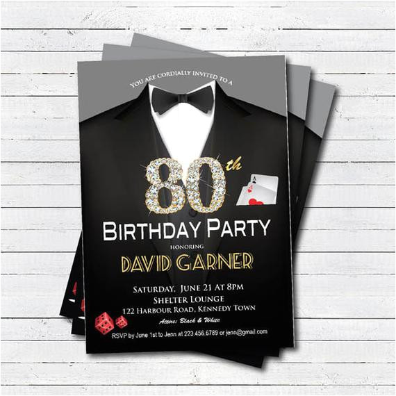 casino 80th birthday invitation adult