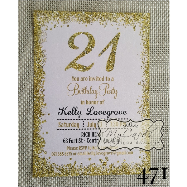 gold confetti glitter pink 21st birthday invitation design 471