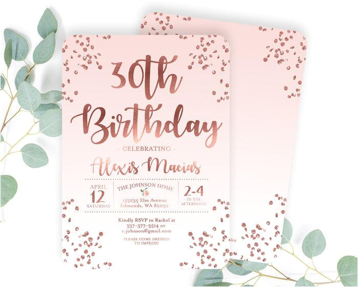 30th birthday invitation rose gold glitter confetti blush pink any age adult birthday invite adult birthday invitation any color