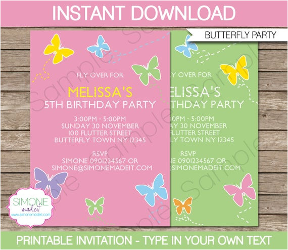 butterfly invitation instant download editable birthday