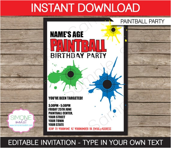 paintball invitation instant download editable birthday
