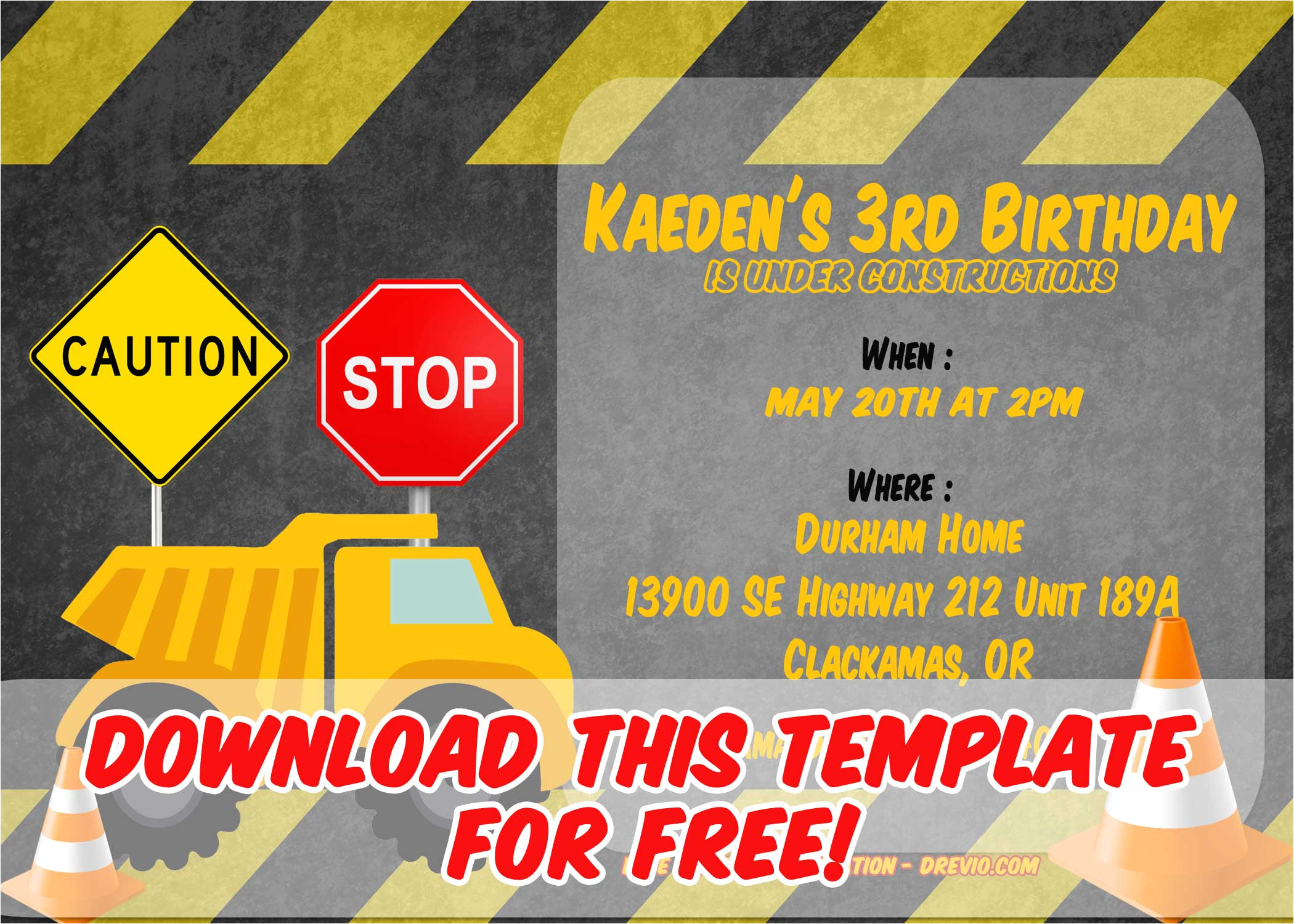 free printable construction vehicles birthday invitation templates