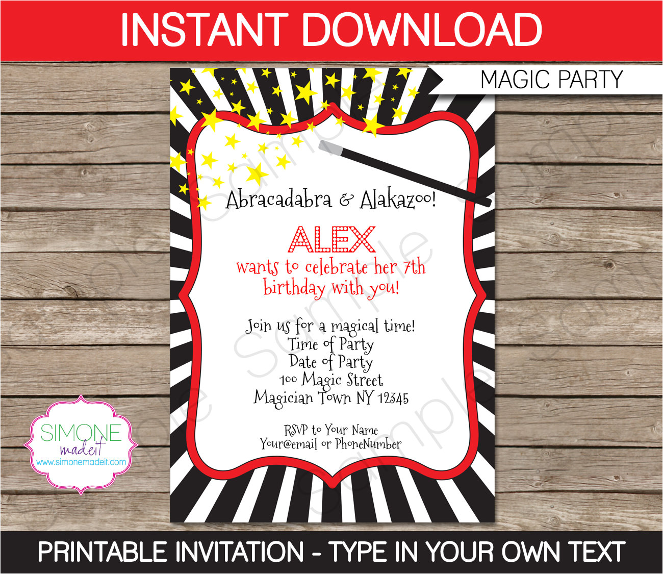 magic party invitation instant download