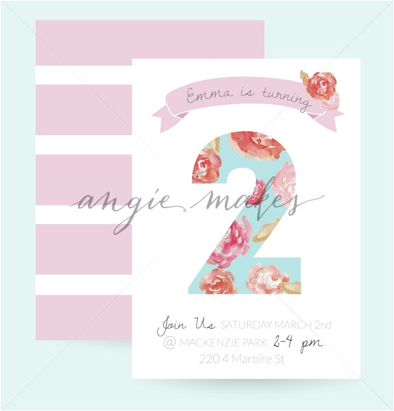 cute 2 year old girl birthday party invitation template