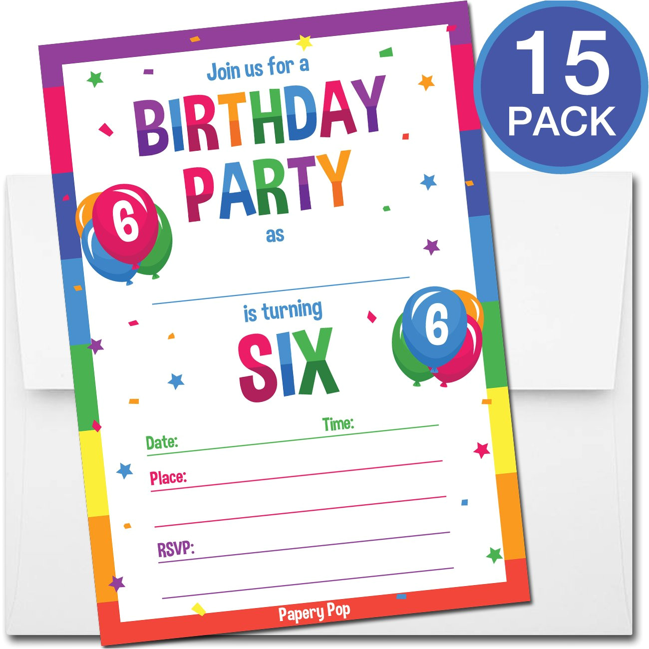 6 year old birthday party invitations with envelopes 15 count kids birthday invitations for boys or girls rainbow