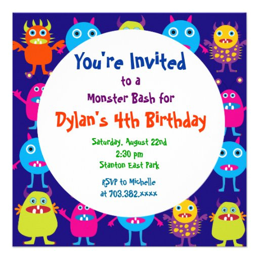 cute monster birthday party invitation templates 161625951870558094
