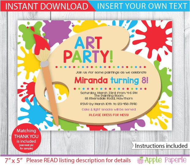 art party printable art party invitation