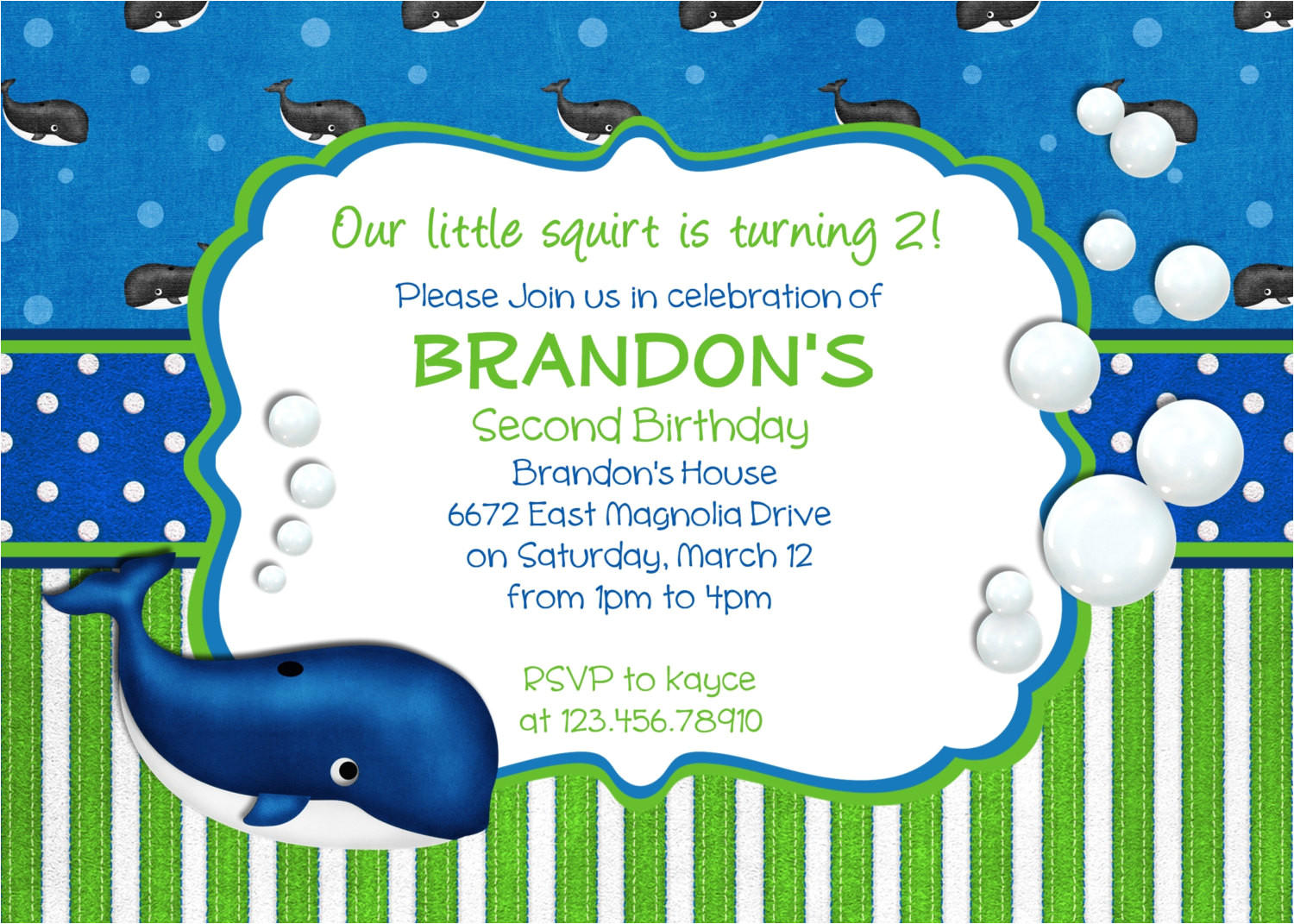 preppy whale birthday invitation boy