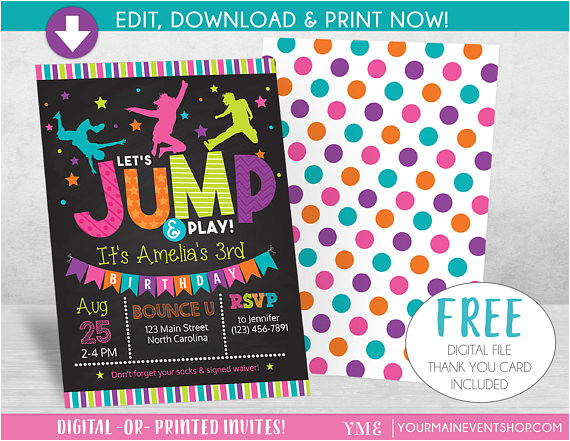 jump birthday invitation trampoline