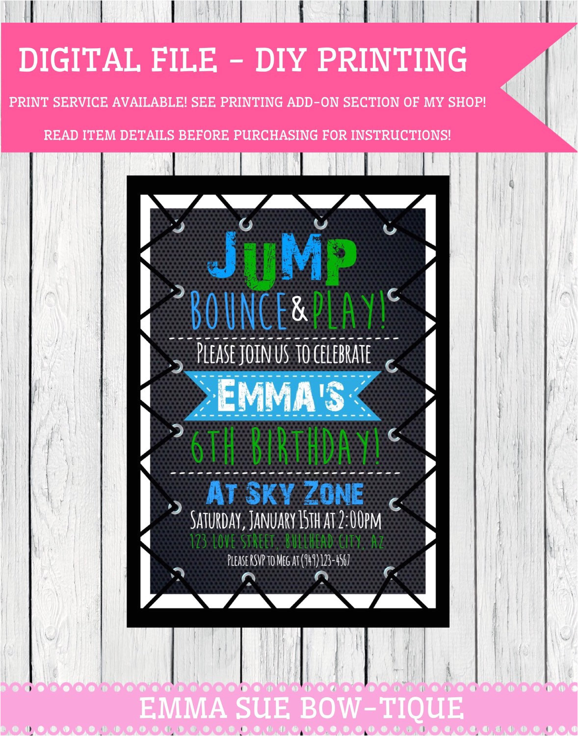 trampoline party personalized birthday