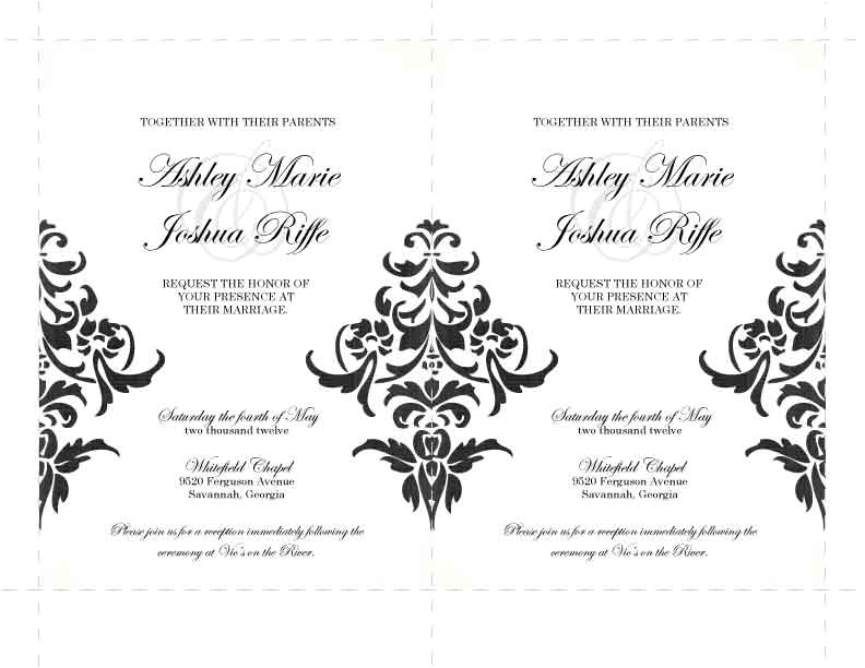 black and white damask wedding invitations