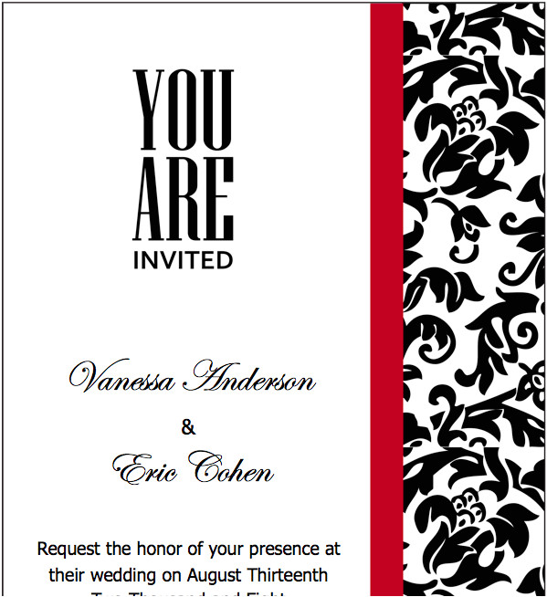 pages black and red wedding invitation