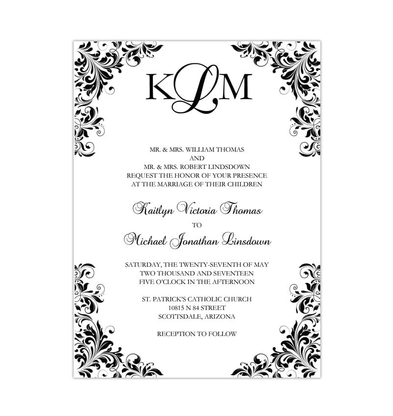 kaitlyn wedding invitation black white