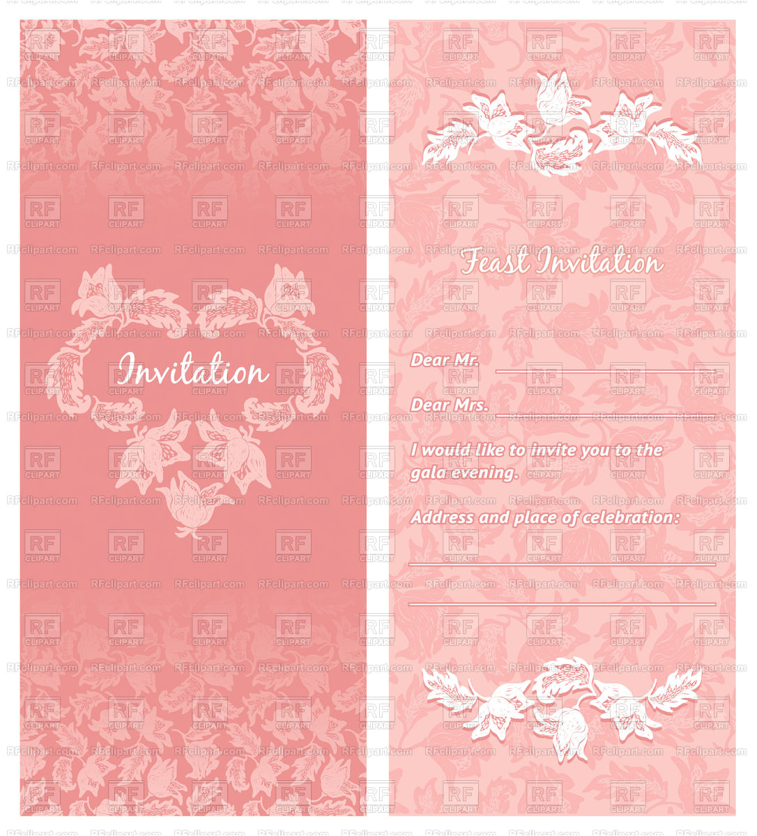 ornate pink invitation blank template floral pattern 18850 vector clipart
