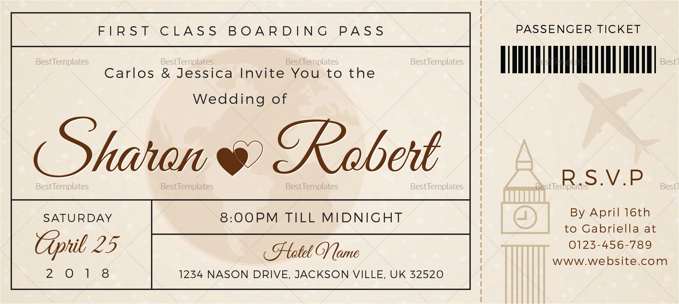wedding boarding pass invitation ticket