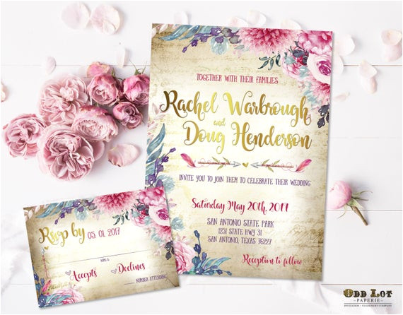 boho chic wedding invitation printable bohemian