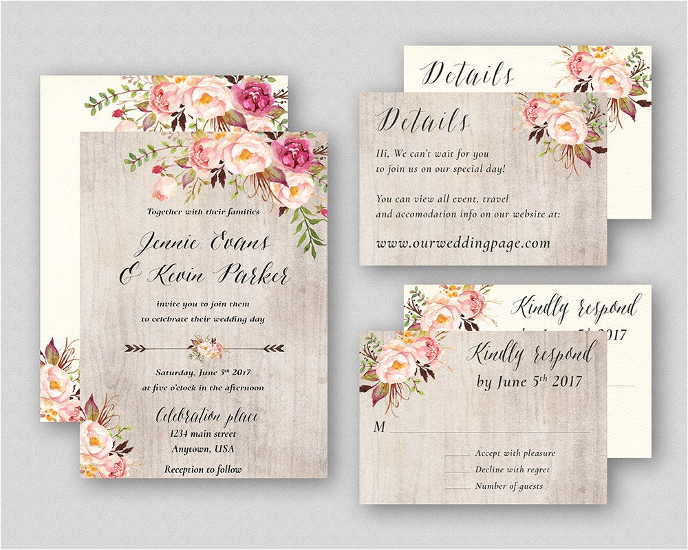 boho wedding invitation suite printable