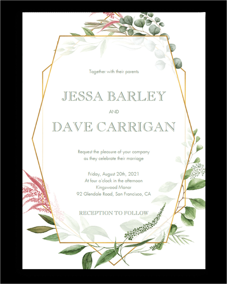 botanical wedding invitation template with geometric frame