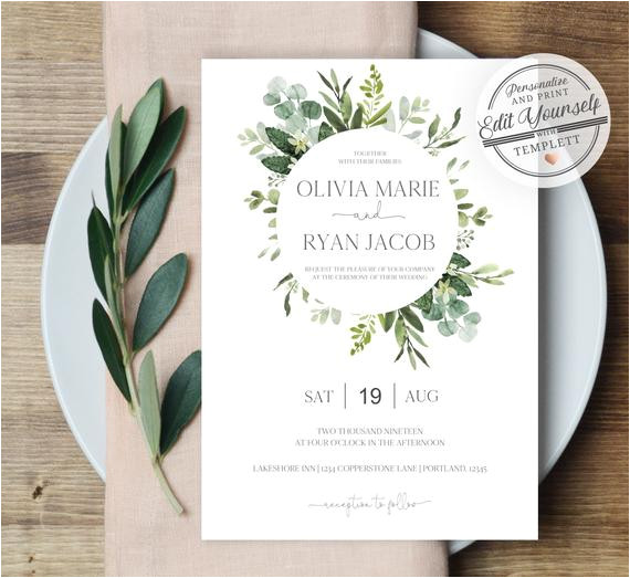 greenery wedding invitation template botanical wedding 4