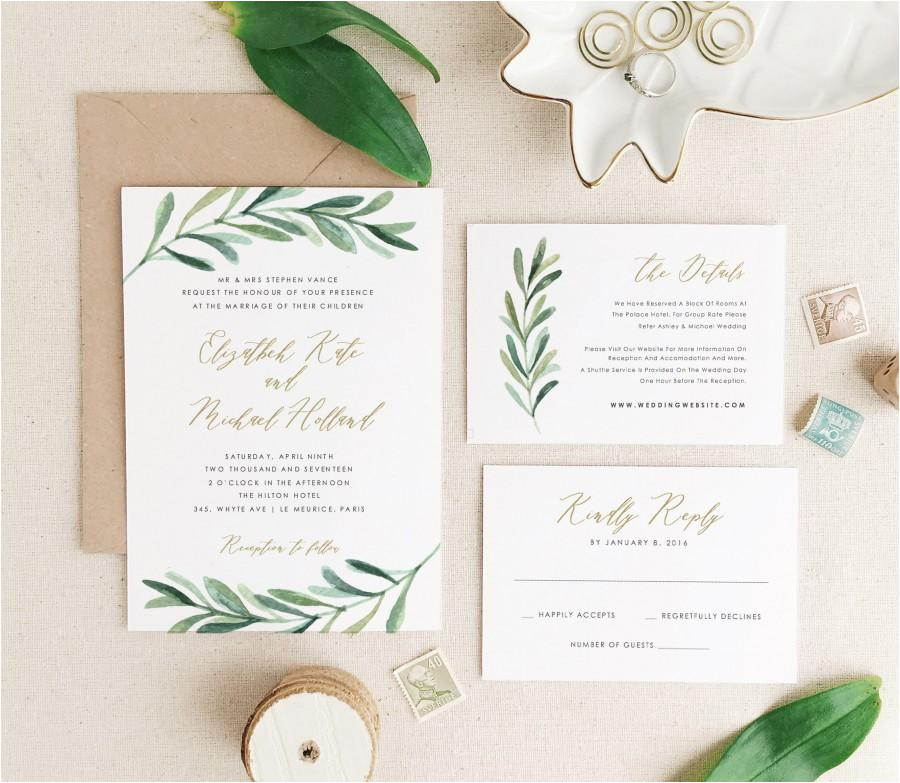greenery wedding invitation template printable wedding invitation botanical calligraphy word or pages mac or pc