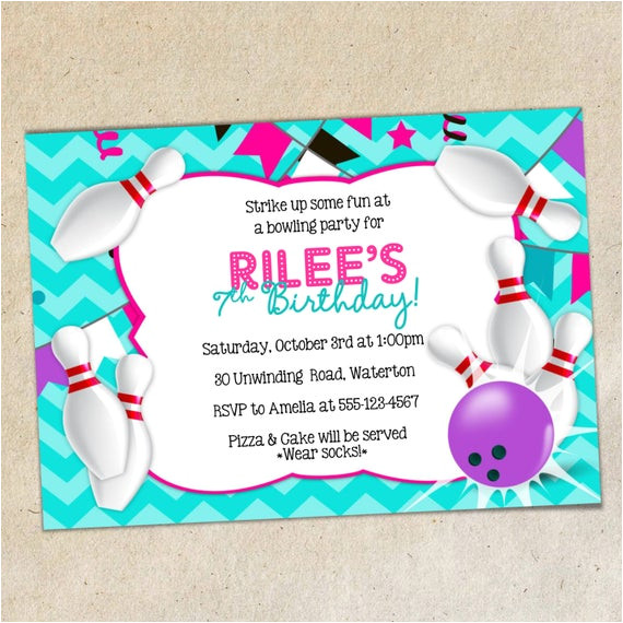girls bowling party invitation template
