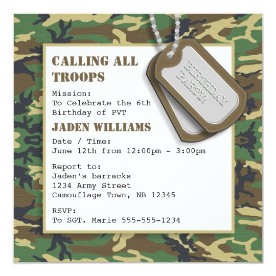 camouflage camo birthday party with dog tags invitation 161230540359584687
