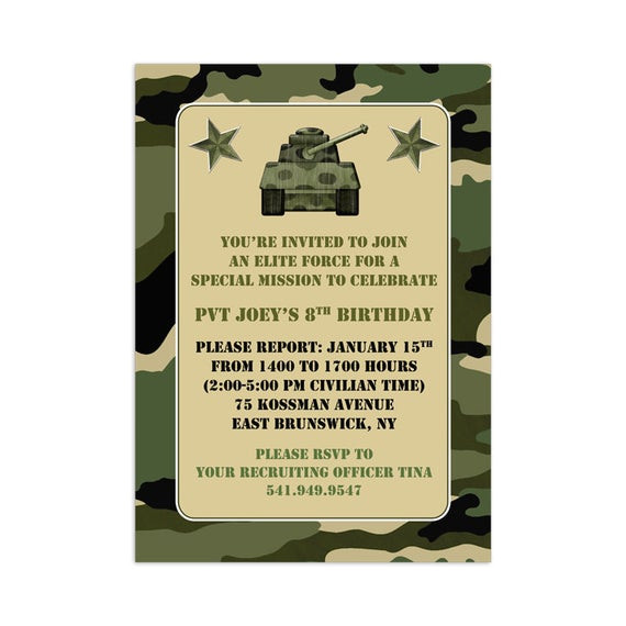 printable camouflage invitation template