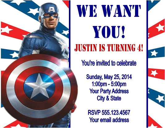 captain america birthday party invitation ideas