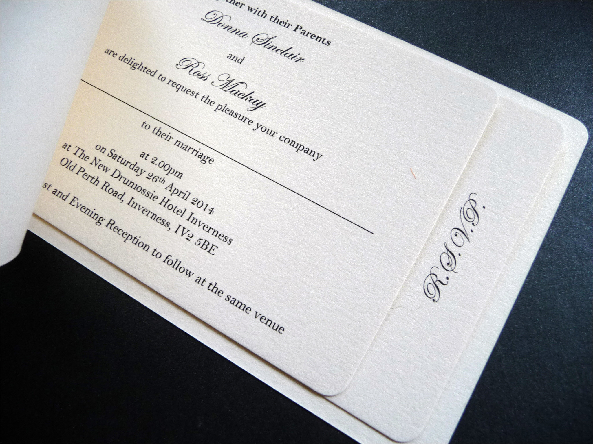 cheque book wedding invitation with a bow