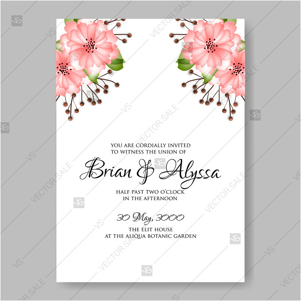 romantic pink cherry blossom azalea camellia wedding invitation japanese birthday card 25001
