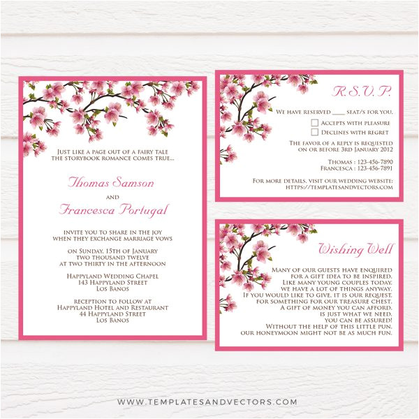 cherry blossom branches wedding invitation tvw059