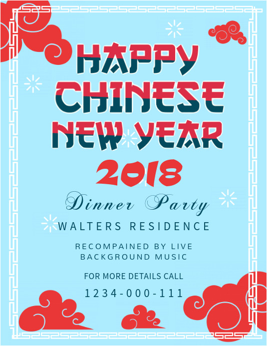 blue chinese new year invitation poster template