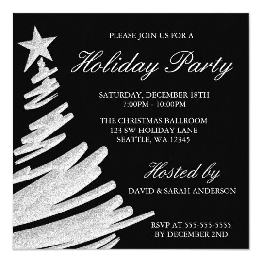 black and silver christmas tree holiday party invitation 161385598014443788