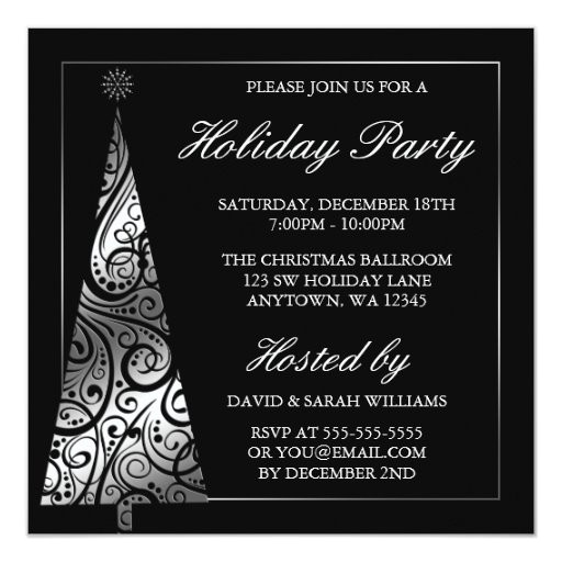 black silver swirl christmas tree holiday party invitation 161113176269790304