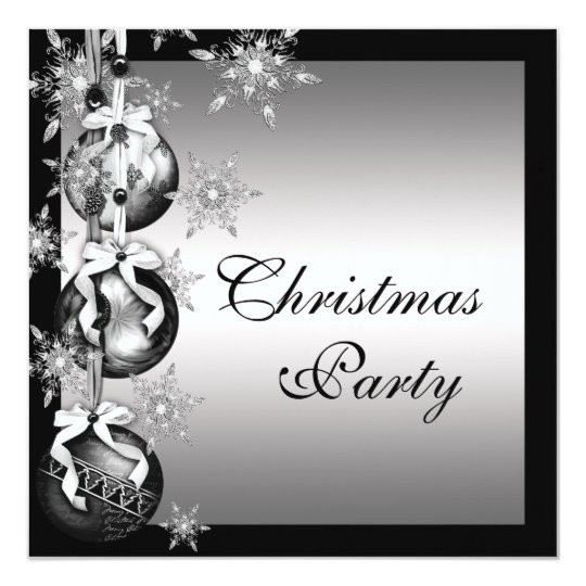 silver black white snowflakes christmas party invitation 161388642802905095