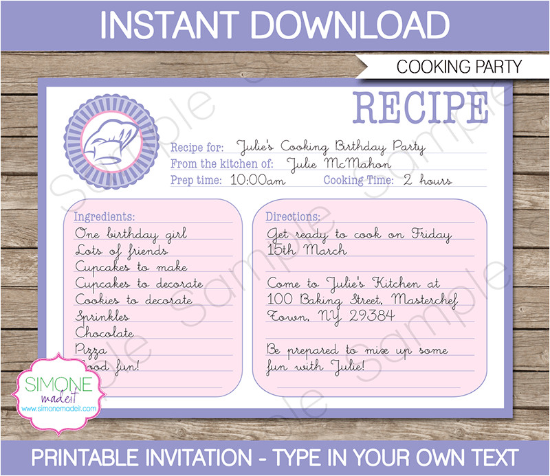 cooking recipe card invitations template