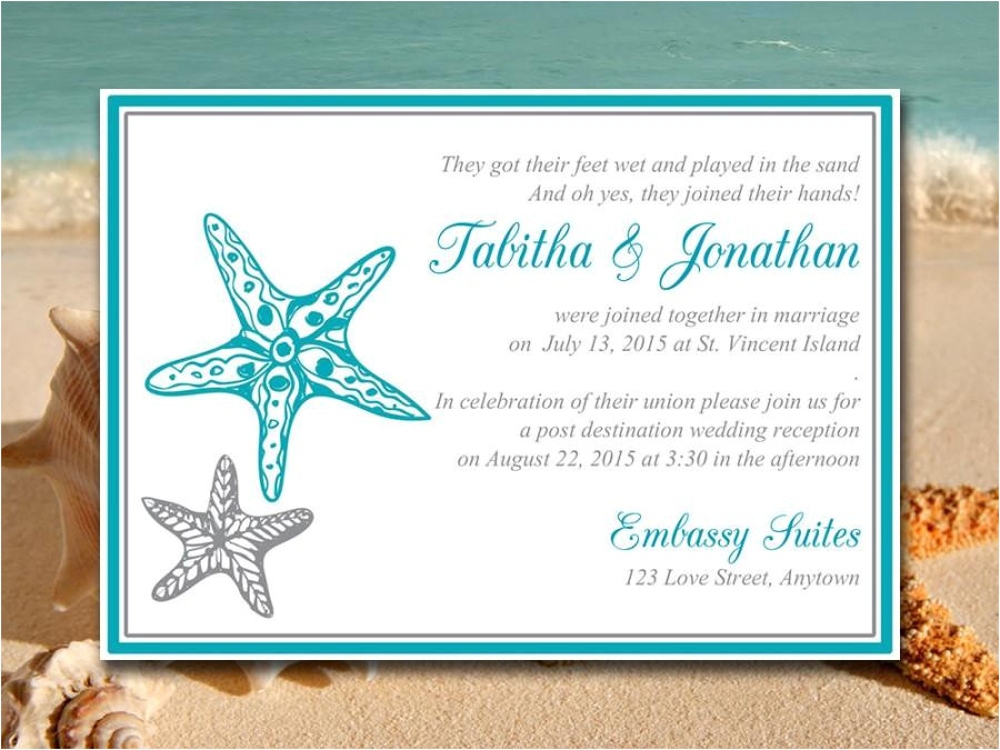 beach wedding reception invitation template quotblissful starfishquot post destination wedding invitation ocean silver diy wedding printable