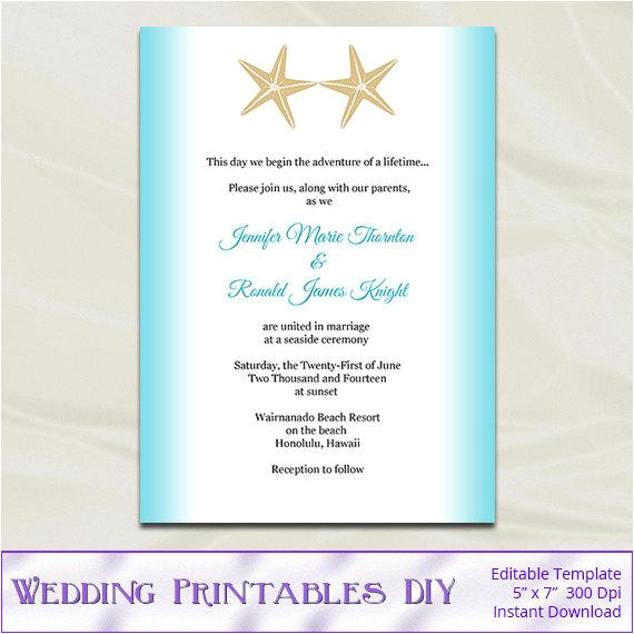 starfish wedding invitation template diy