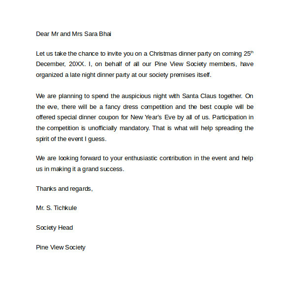 Dinner Party Invitation Letter Template Sample Invitation Letter 19 Download Free Documents In